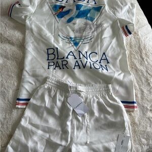 White Graphic T-Shirt and Shorts Set